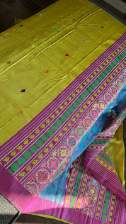Gopalpur Tussar Silk - Lime Green Yellow Jalla Pallu