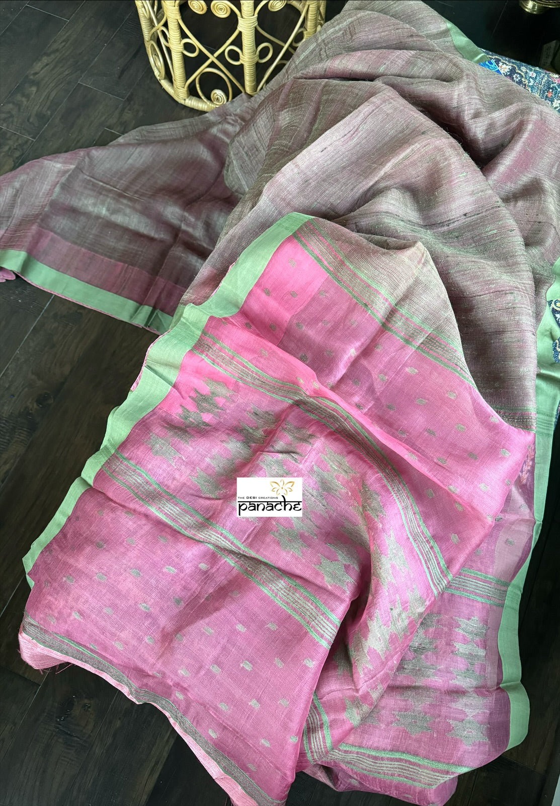 Pure Matka Silk Dual weave - Green by Pink