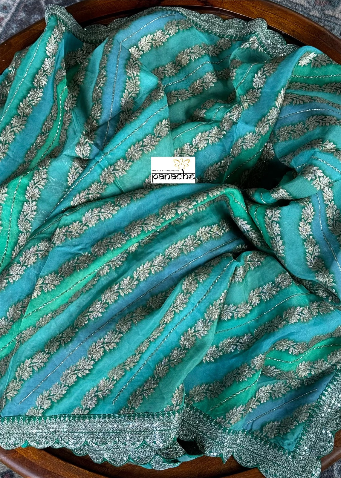 Designer Organza Leheriya - Sea green