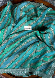 Designer Organza Leheriya - Sea green