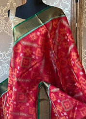 Pure Cotton Silk Ikat - Red Green