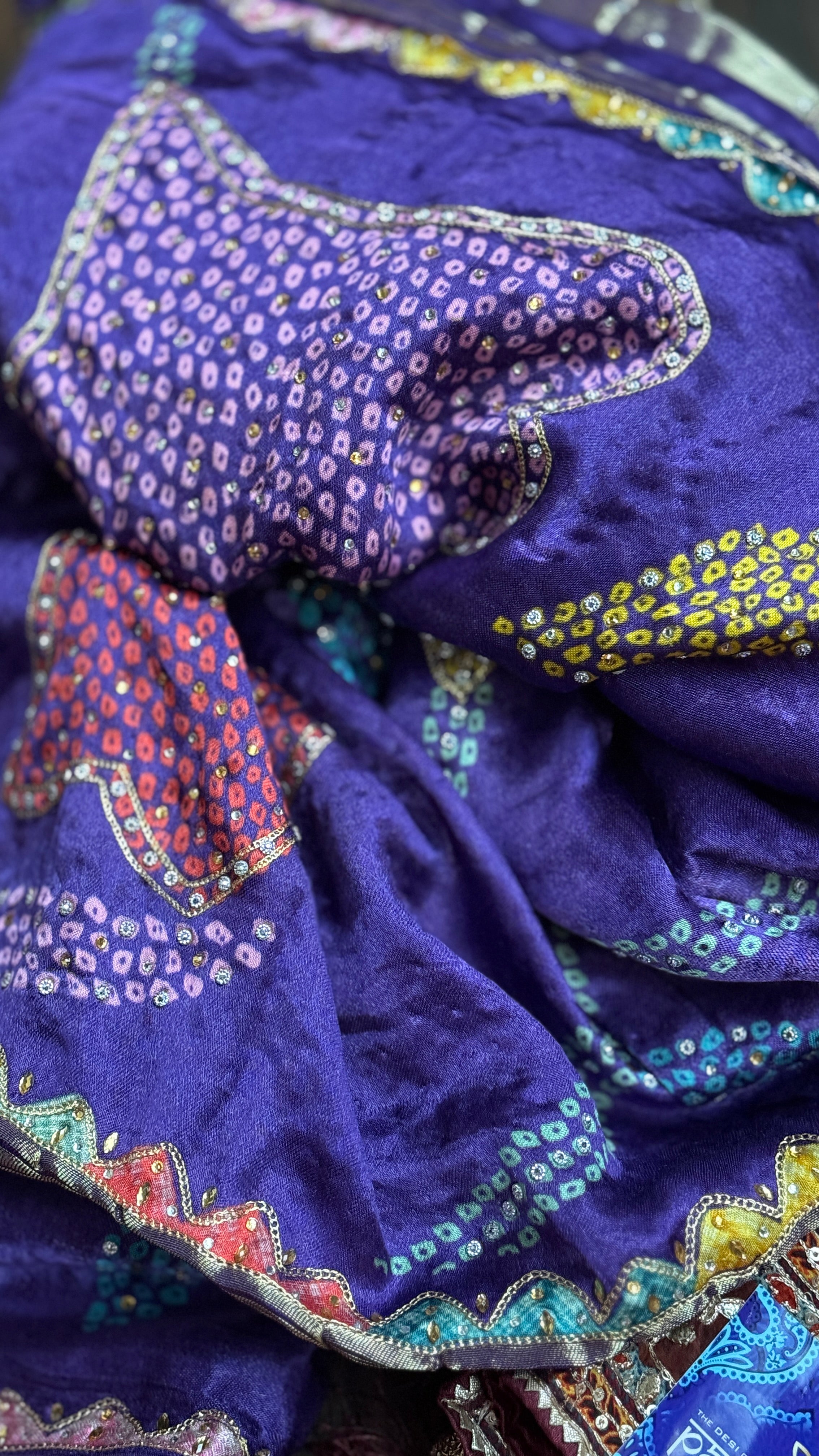 Designer Modal Silk Sequin - Purple Multi Color