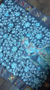 Tussar Silk Pen Kalamkari - Grey Hand Embroidered