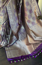 Pure Silk Katan Banarasi- Purple Antique Gold Zari