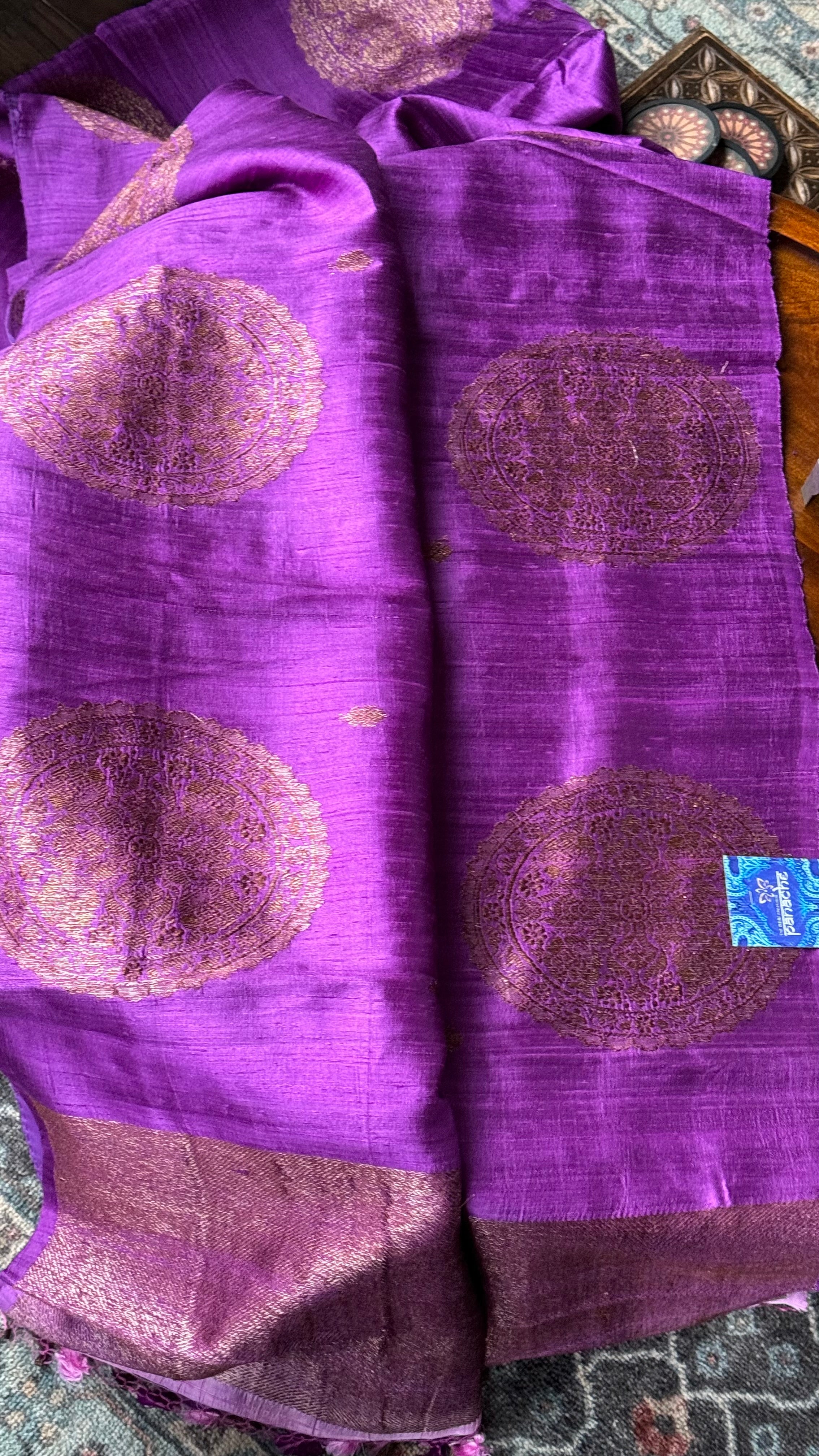 Pure Tussar Silk Banarasi - Purple Kadwa