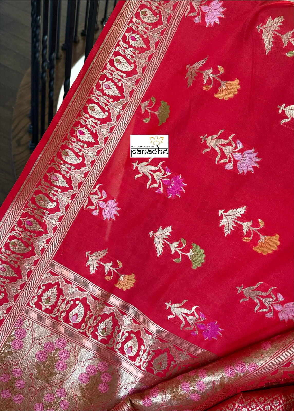 Soft Silk Banarasi - Red Meenakari