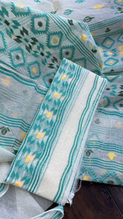 Dhakai Jamdani  - OffWhite Firozi