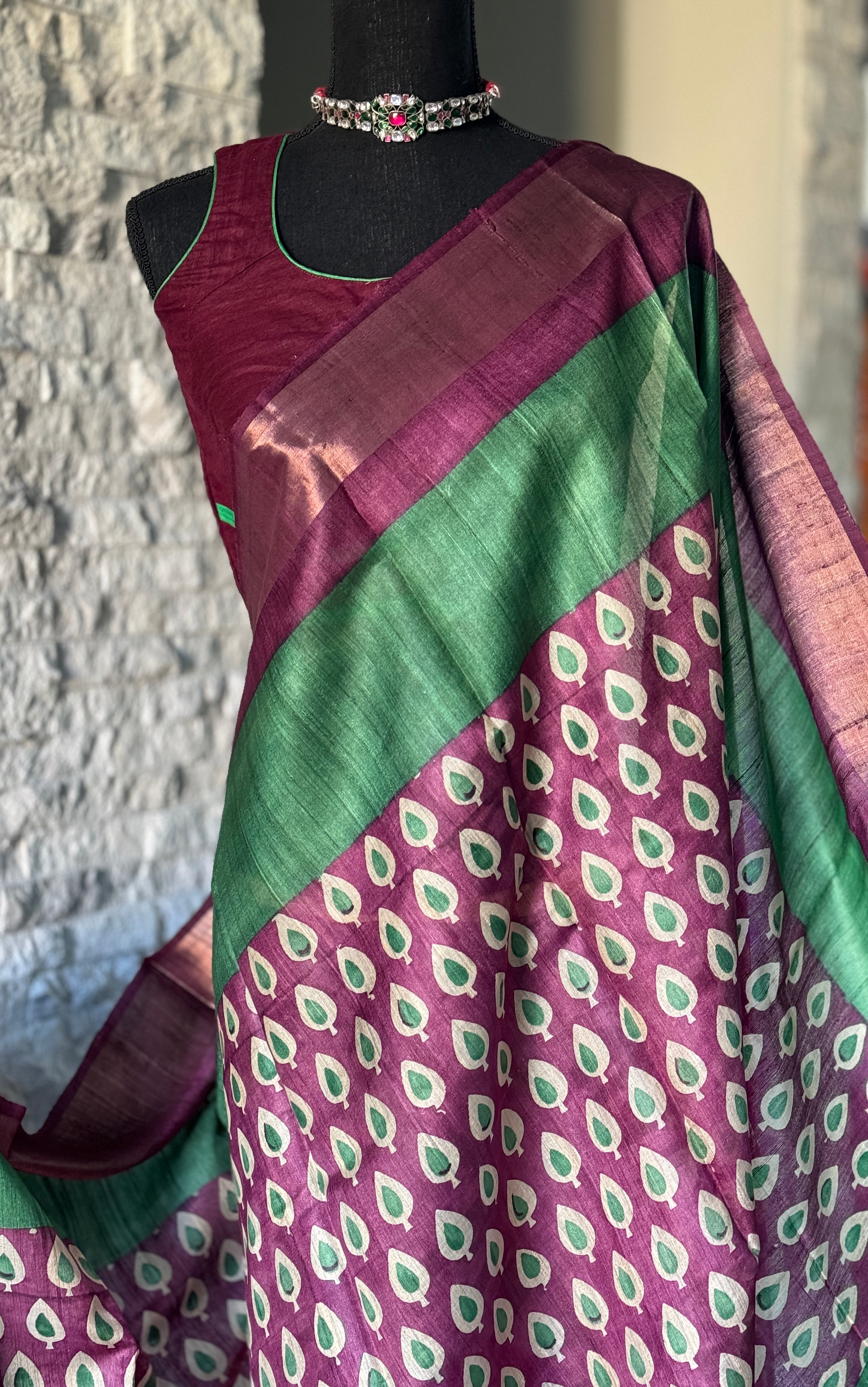 Pure Tussar Silk - Green Purple