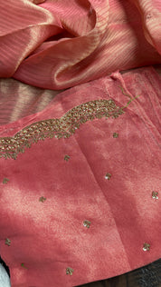 Designer Georgette Organza - Peach Pink Dual Shaded Scalloped Border