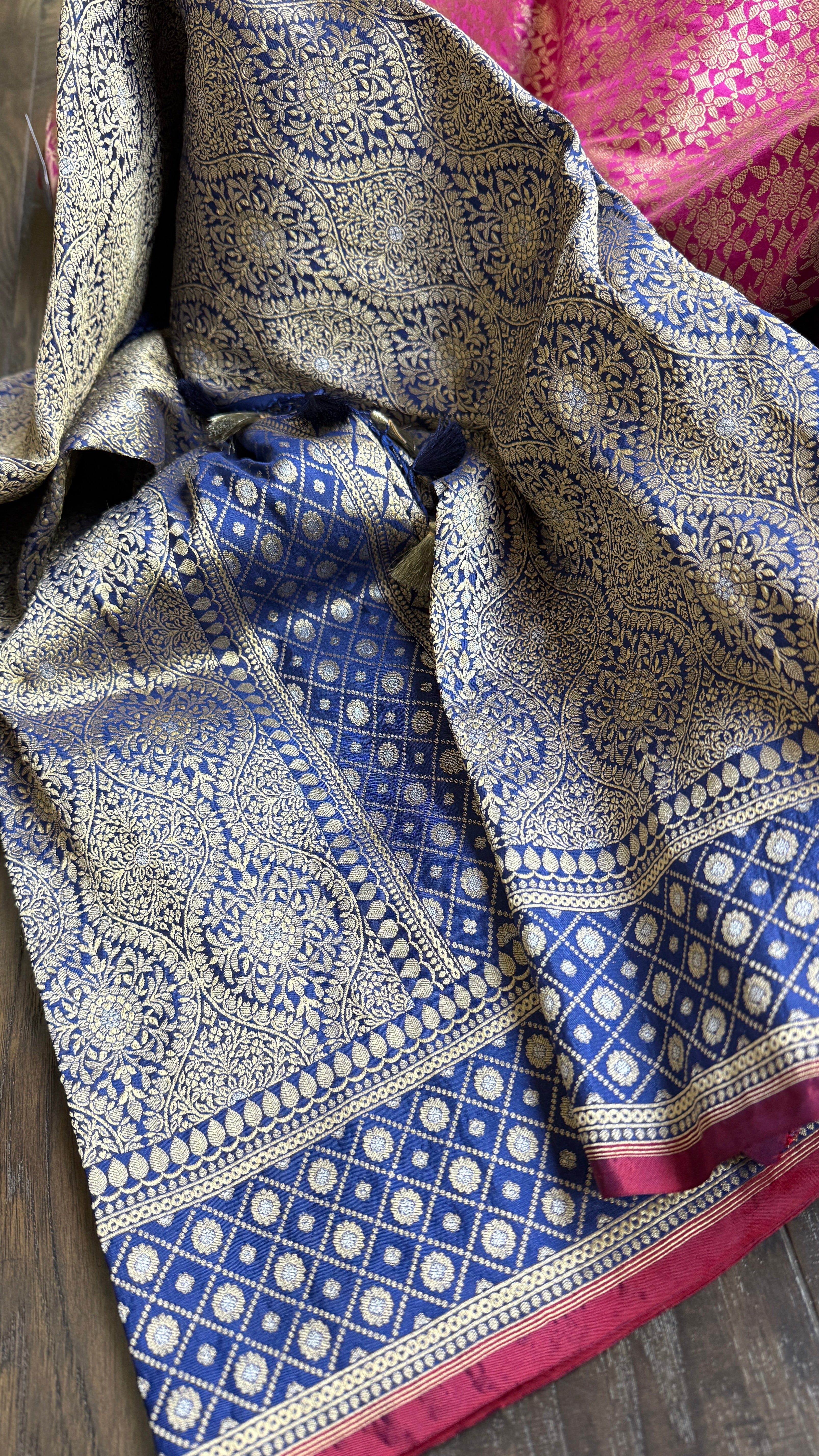 Pure Silk Brocade Banarasi- Navy Blue