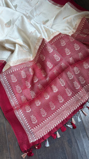 Chiniya Silk Banarasi - Cream Maroon Woven