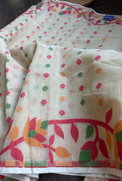 Cotton Jamdaani  - Beige Red Multi Colored 2