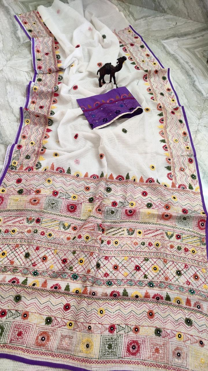 Kota Silk Lamban - White Embroidered
