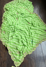 Designer Georgette - Light Green Leheriya Embroidered