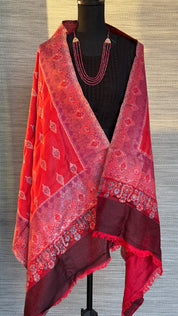 Kashmiri Semi Pashmina Stole - Red Purple