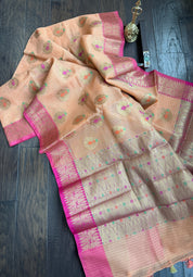 Cotton Silk Banaras Chanderi - Peach Pink
