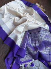 Chiniya Silk Leheriya Banarasi - Off White Purple Woven
