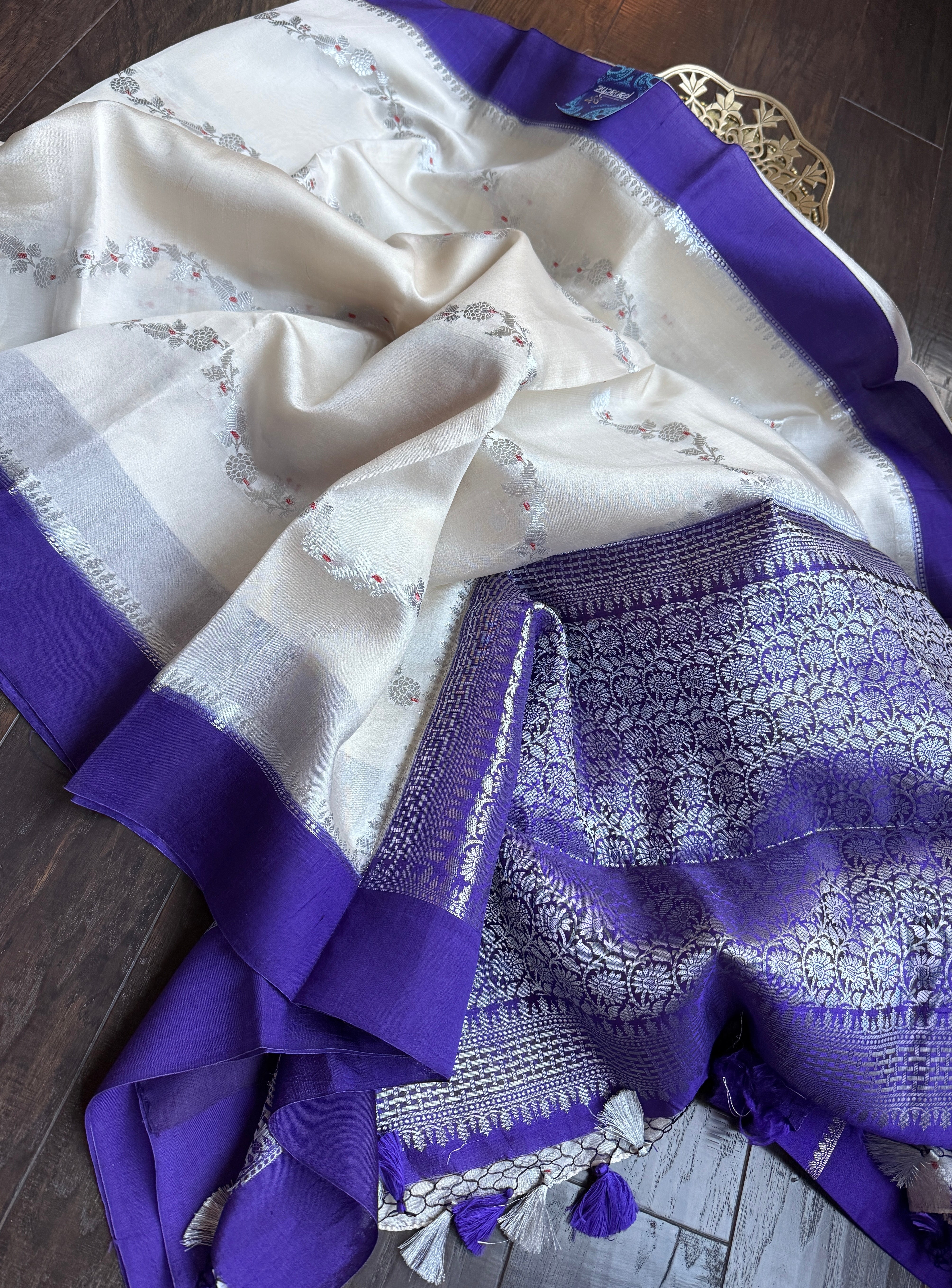 Chiniya Silk Leheriya Banarasi - Off White Purple Woven