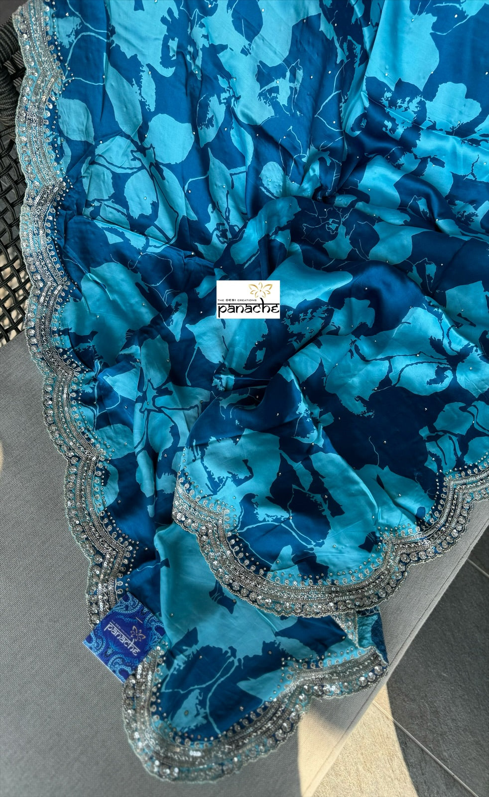 Designer Crepe Satin - Blue Firozi