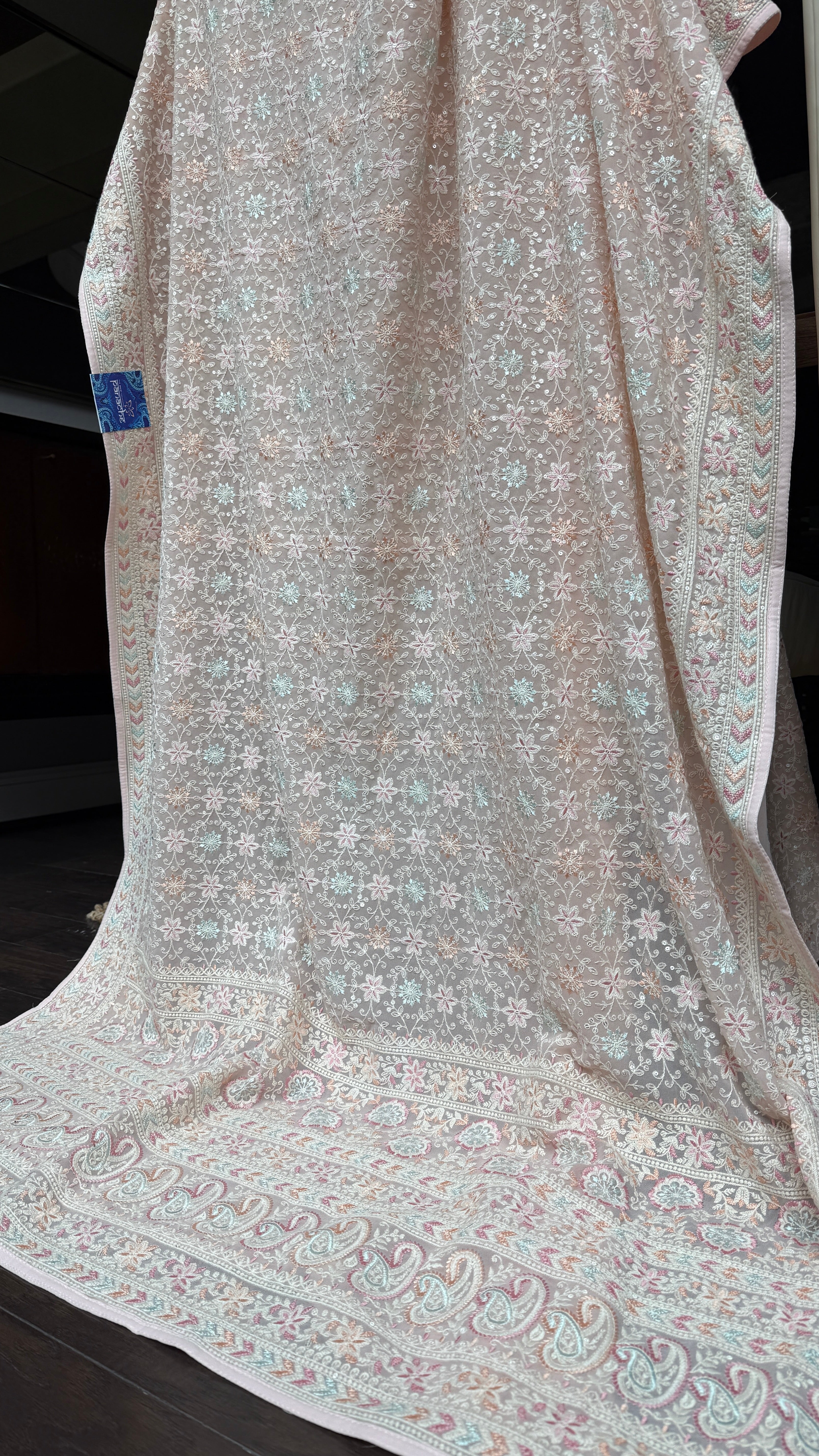 Designer Georgette Embroidered - Light Baby Pink