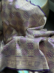 Pure Silk Katan Banarasi- Purple Antique Gold Zari
