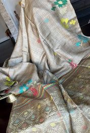 Pure Tussar Silk Jamdaani - Tan Color