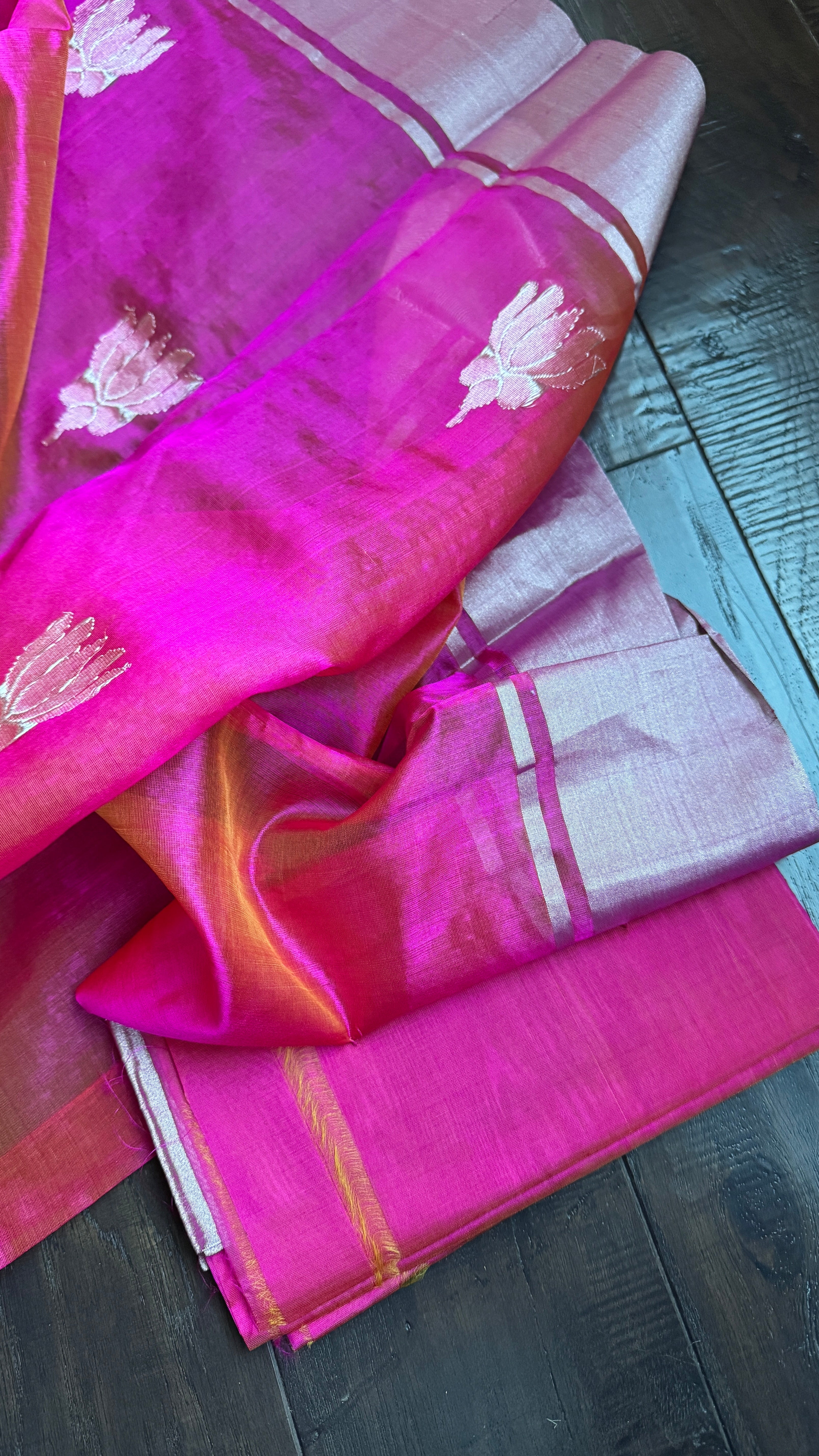 Pure Chanderi Pattu Silk - Pink Lotus