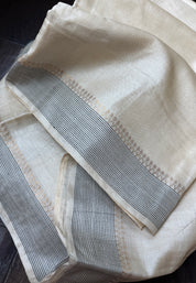 Pure Tussar Silk - Beige Black