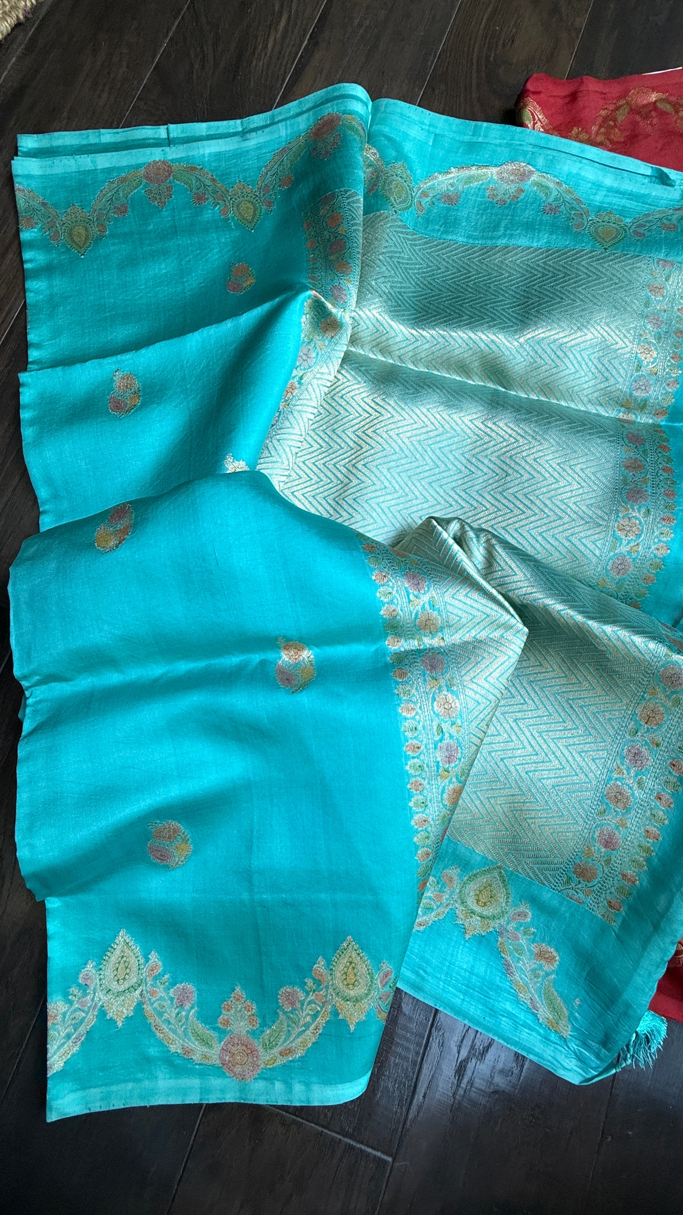 Pure Katan Silk Banarasi - Firozi Blue Meenakari