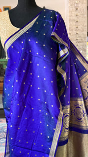 Pure Silk Mashru Banarasi- Peacock Blue Dual Tone