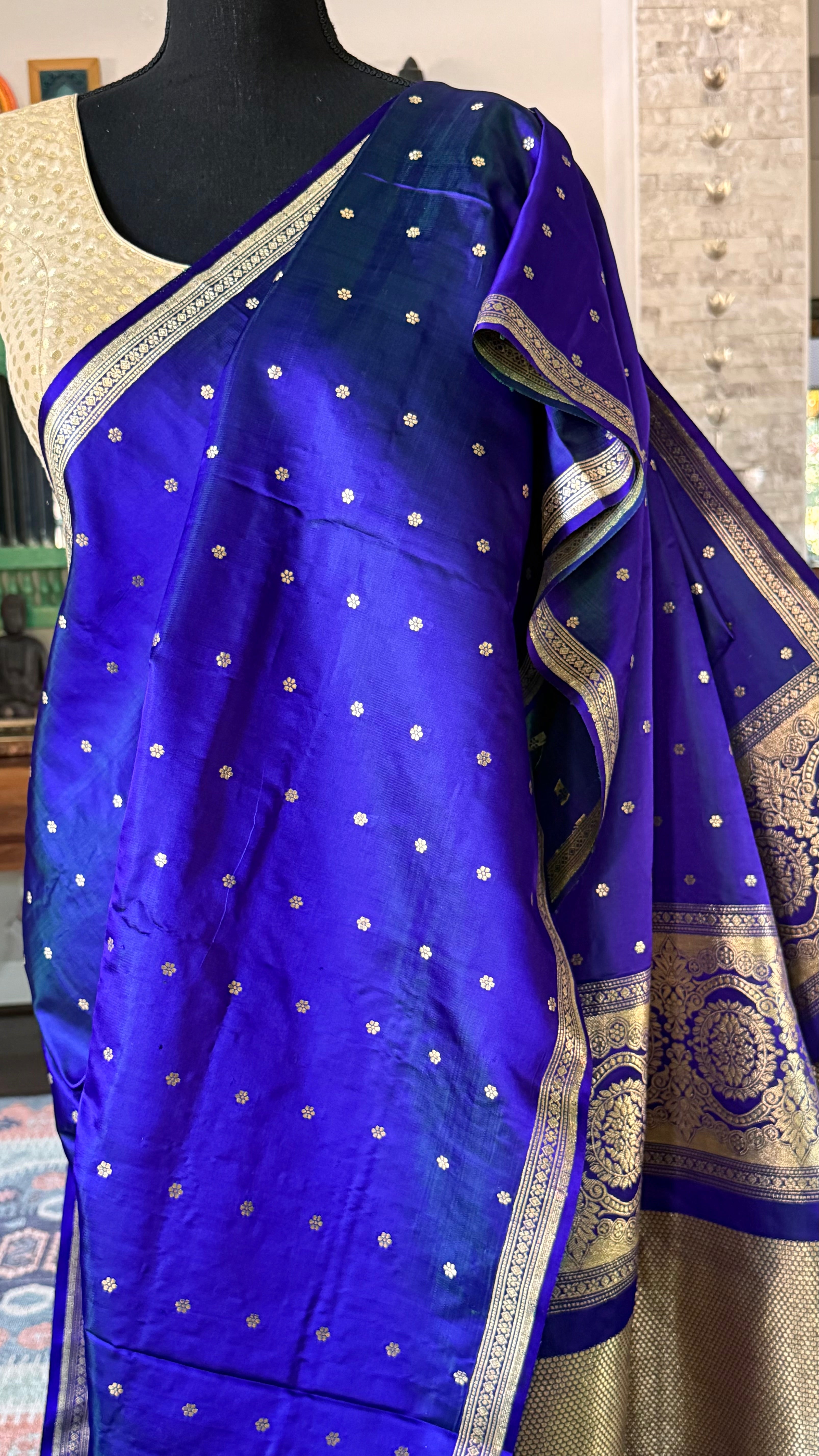 Pure Silk Mashru Banarasi- Peacock Blue Dual Tone