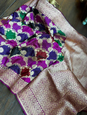 Pure Silk Banarasi - Purple Magenta Maroon Green