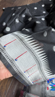 Cotton Silk Paithani - Black Silver Woven