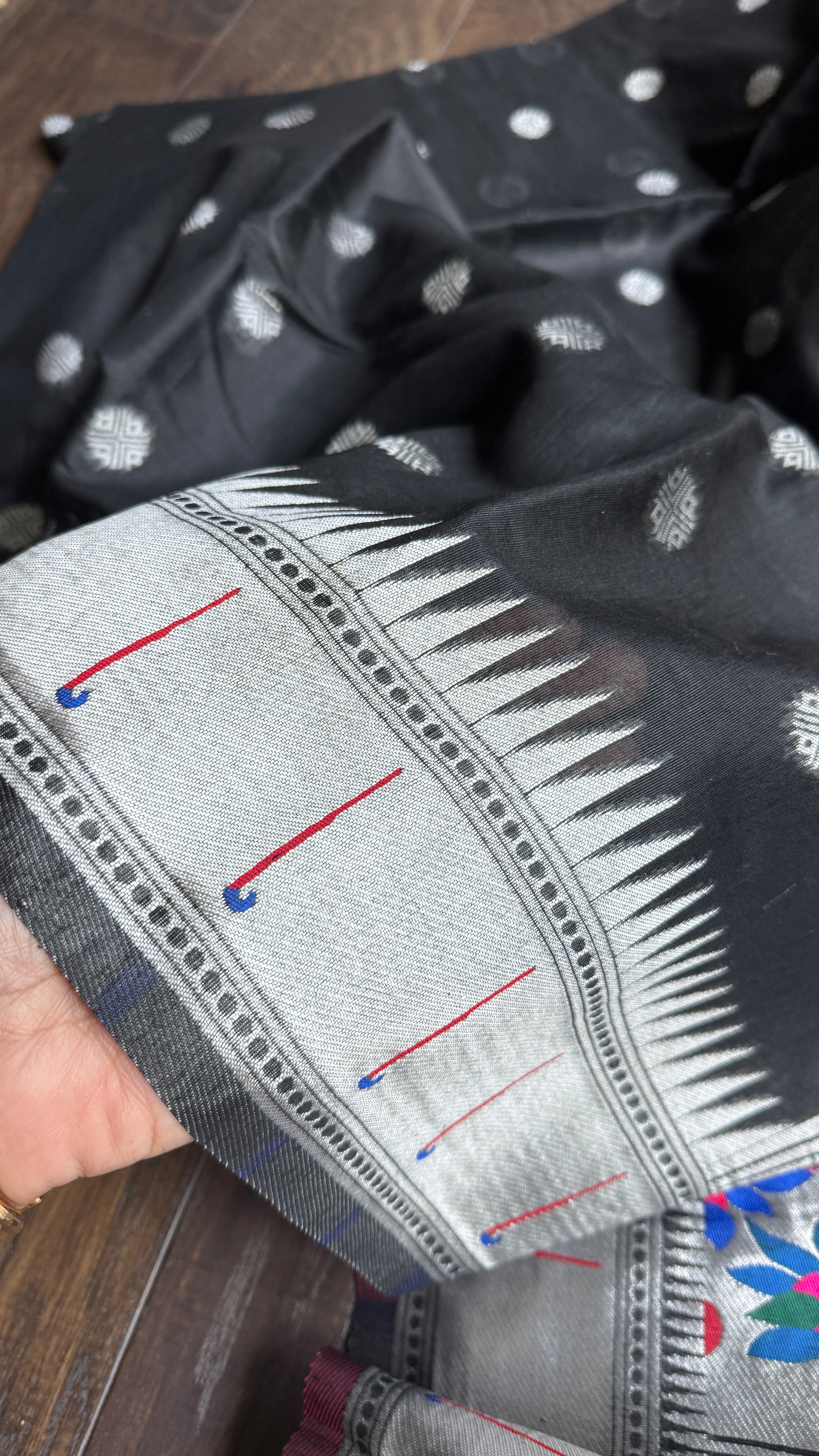 Cotton Silk Paithani - Black Silver Woven