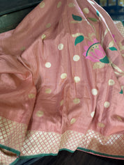 Khaddi Tussar Banarasi -  Gajri Pink Green Paithani