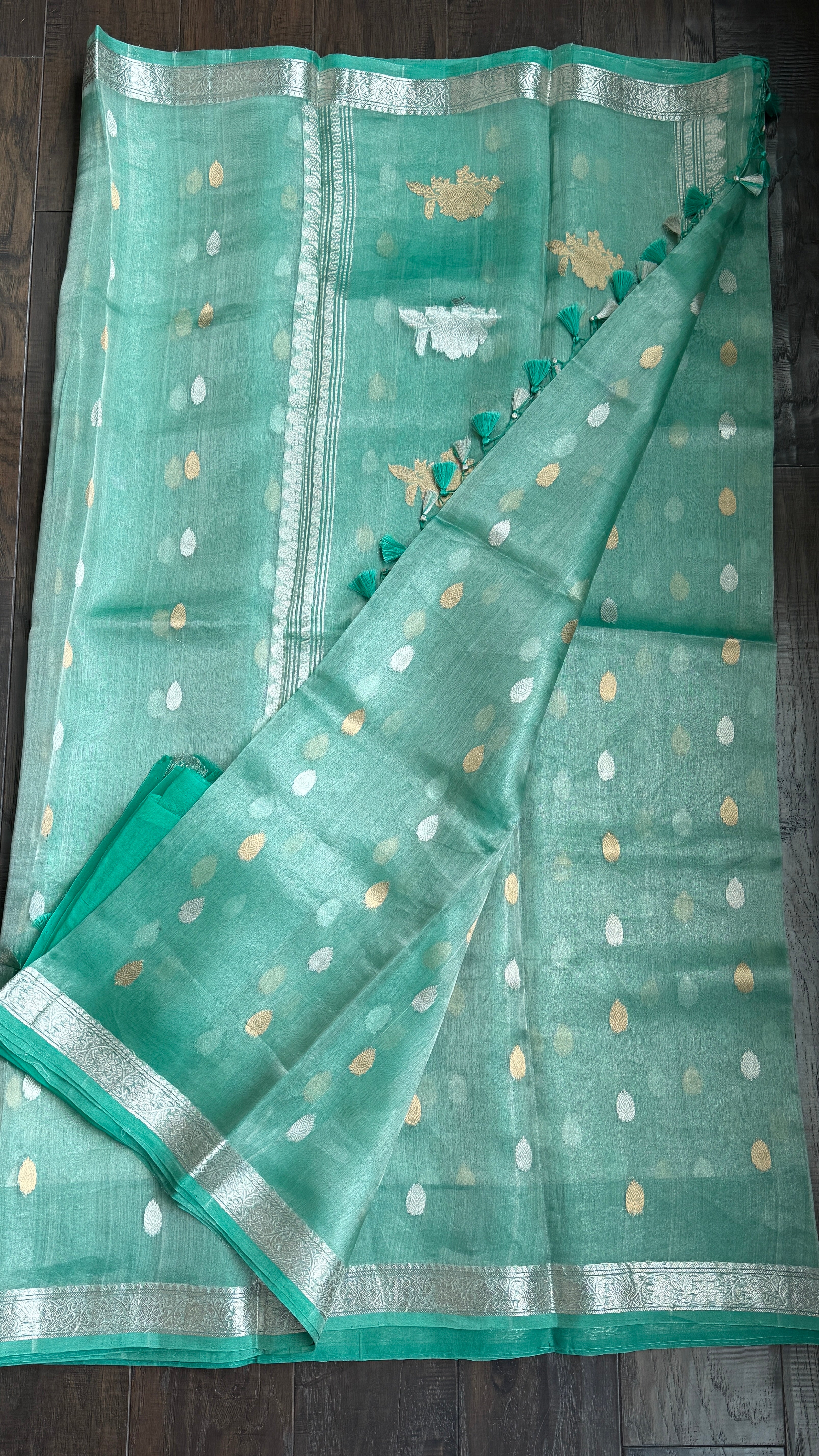 Tissue Organza Silk Banarasi - Sea-foam Green