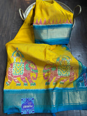 Pure Silk Ikat - Yellow Firozi Pochampally
