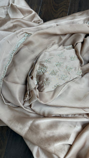 Designer Satin Silk - Light Mocha Stone Border