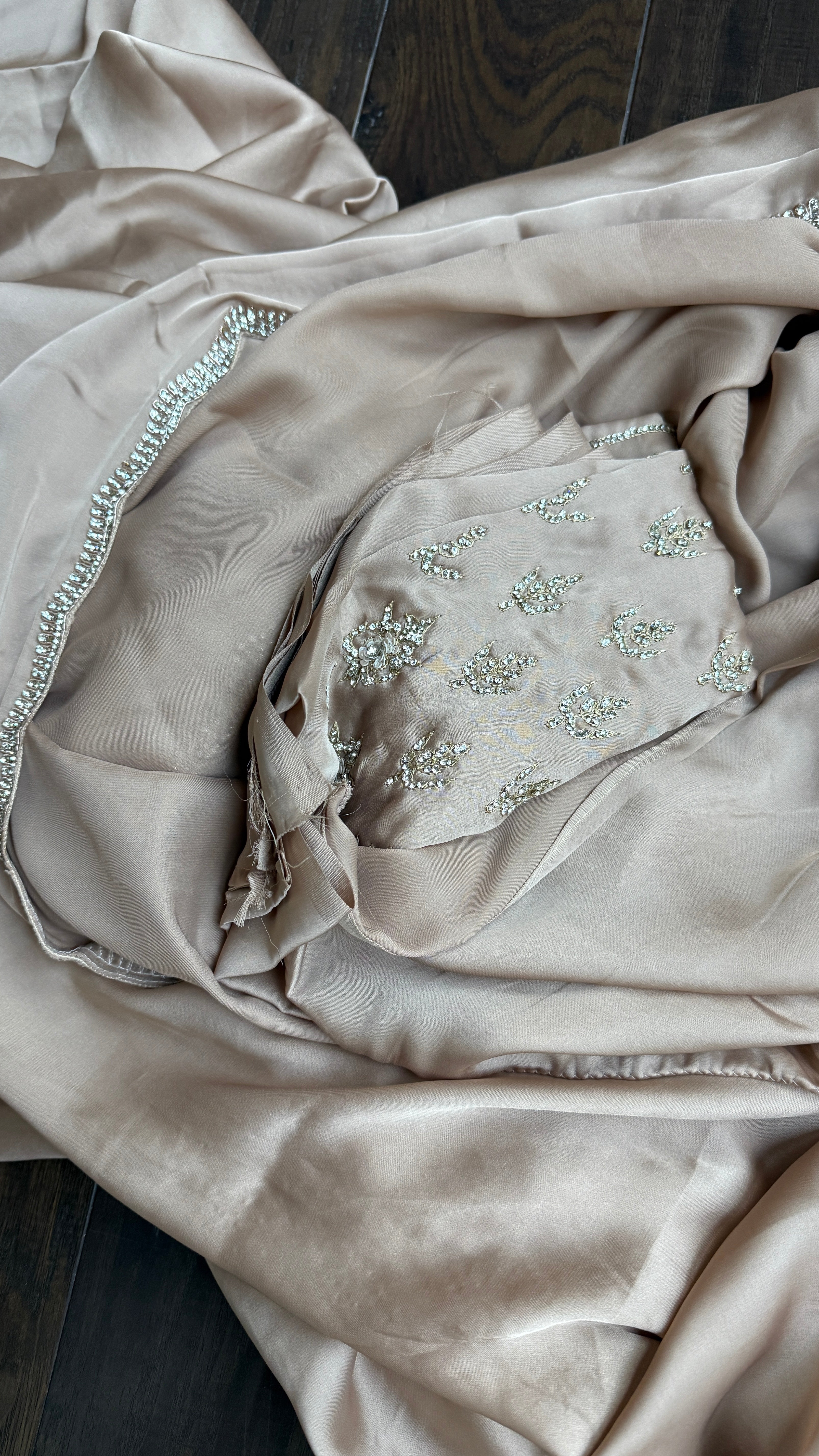 Designer Satin Silk - Light Mocha Stone Border