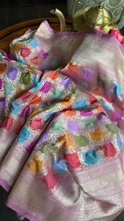 Pure Silk Banarasi - Thulian Pink Multi Color