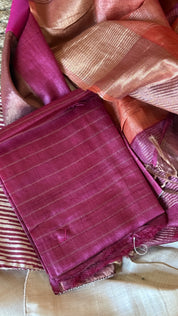 Pure Tussar Silk Hand Block Printed - Beige Rust Wine