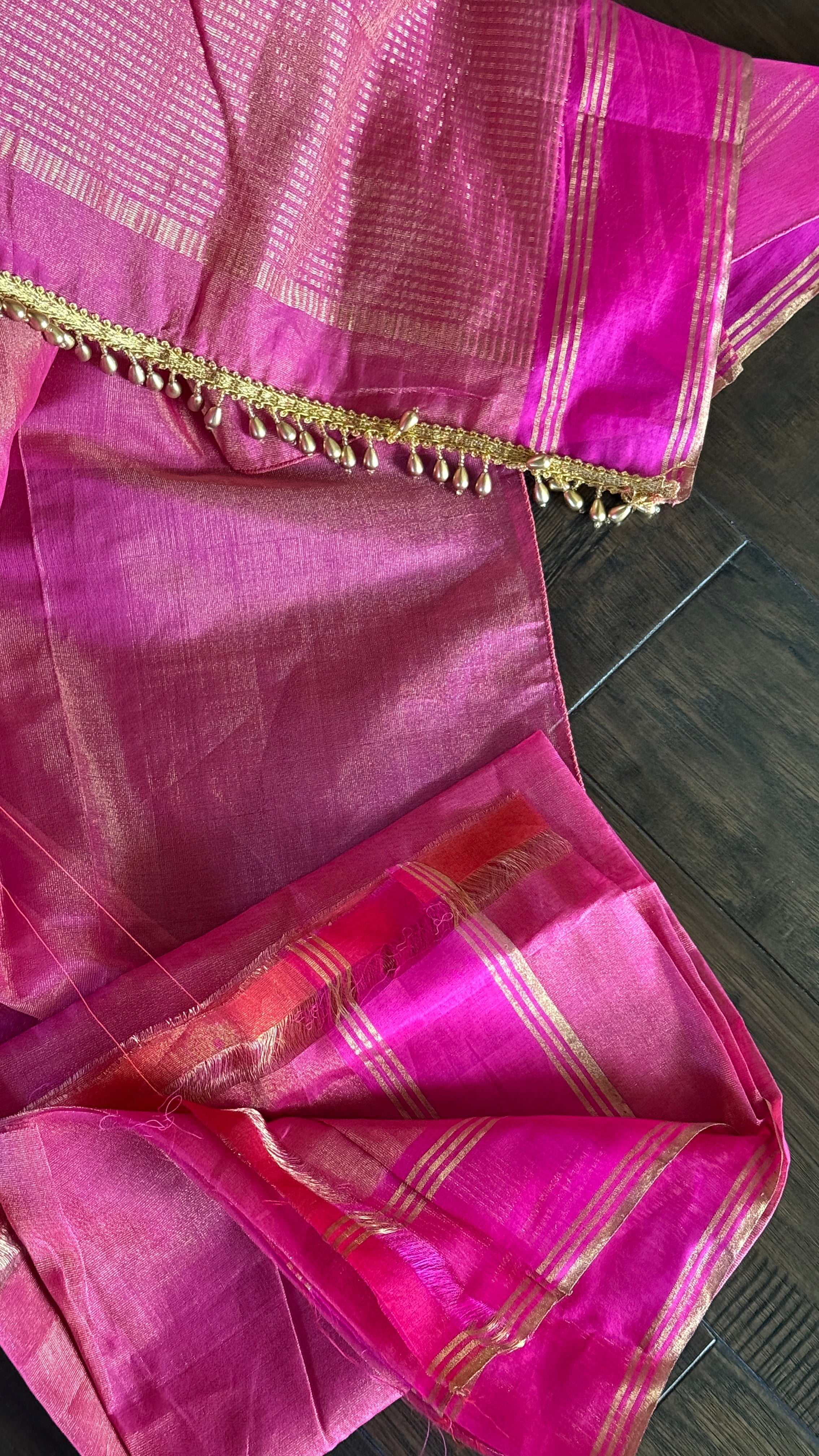 Chanderi Silk Cotton Tissue - Pink Magenta Woven