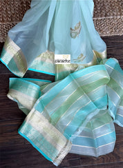 Organza Silk Banarsi - Mint Blue Kadwa