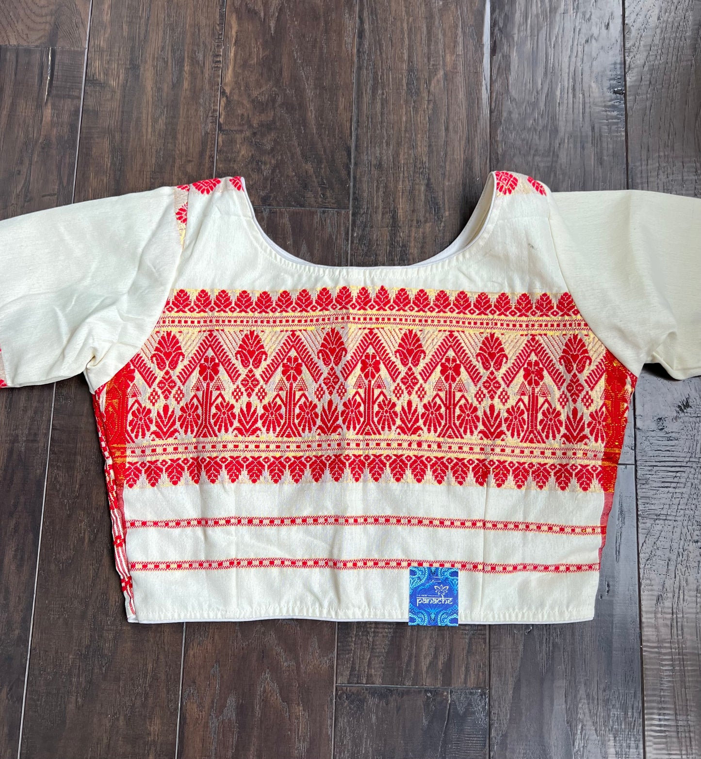 Designer Blouse - Beige Red Woven