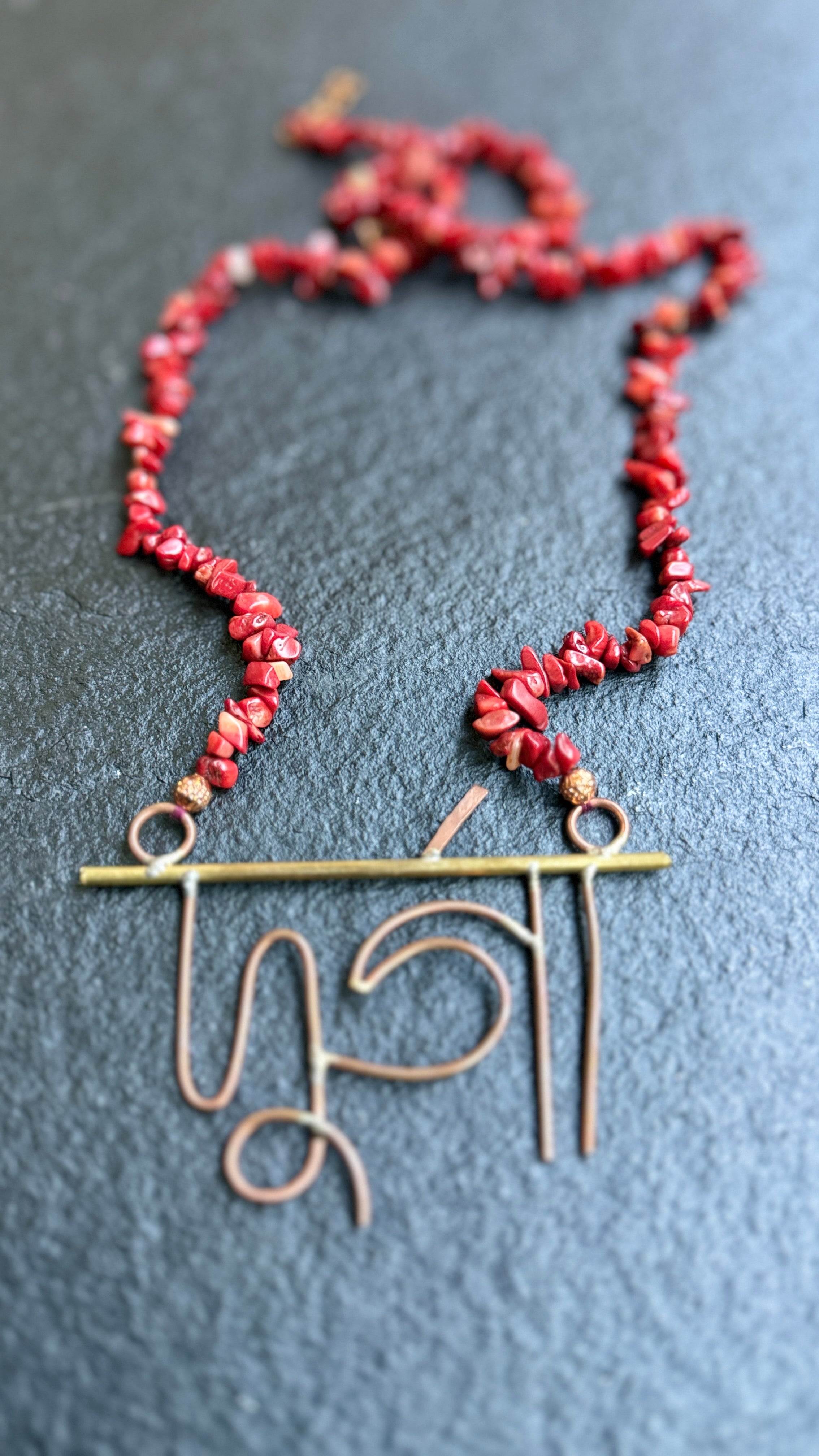 Copper Durga Pendent - Coral Necklace