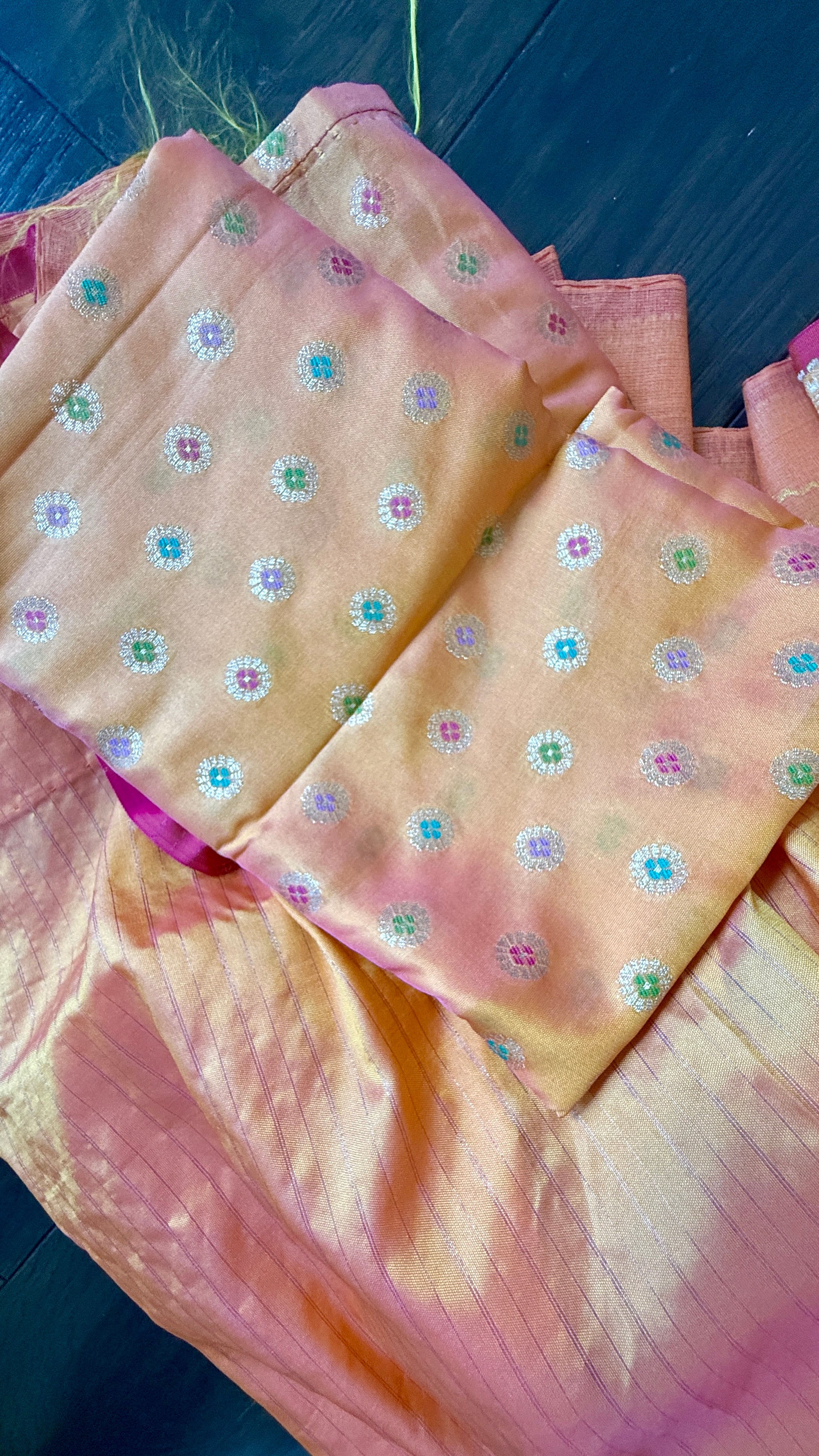 Soft Silk Banaras Brocade Saree - Orange Peach Dual Tone