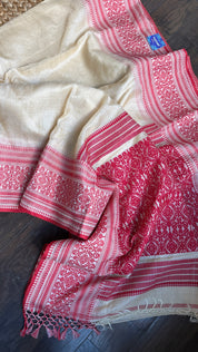Pure Gachi Tussar Silk - Cream Red