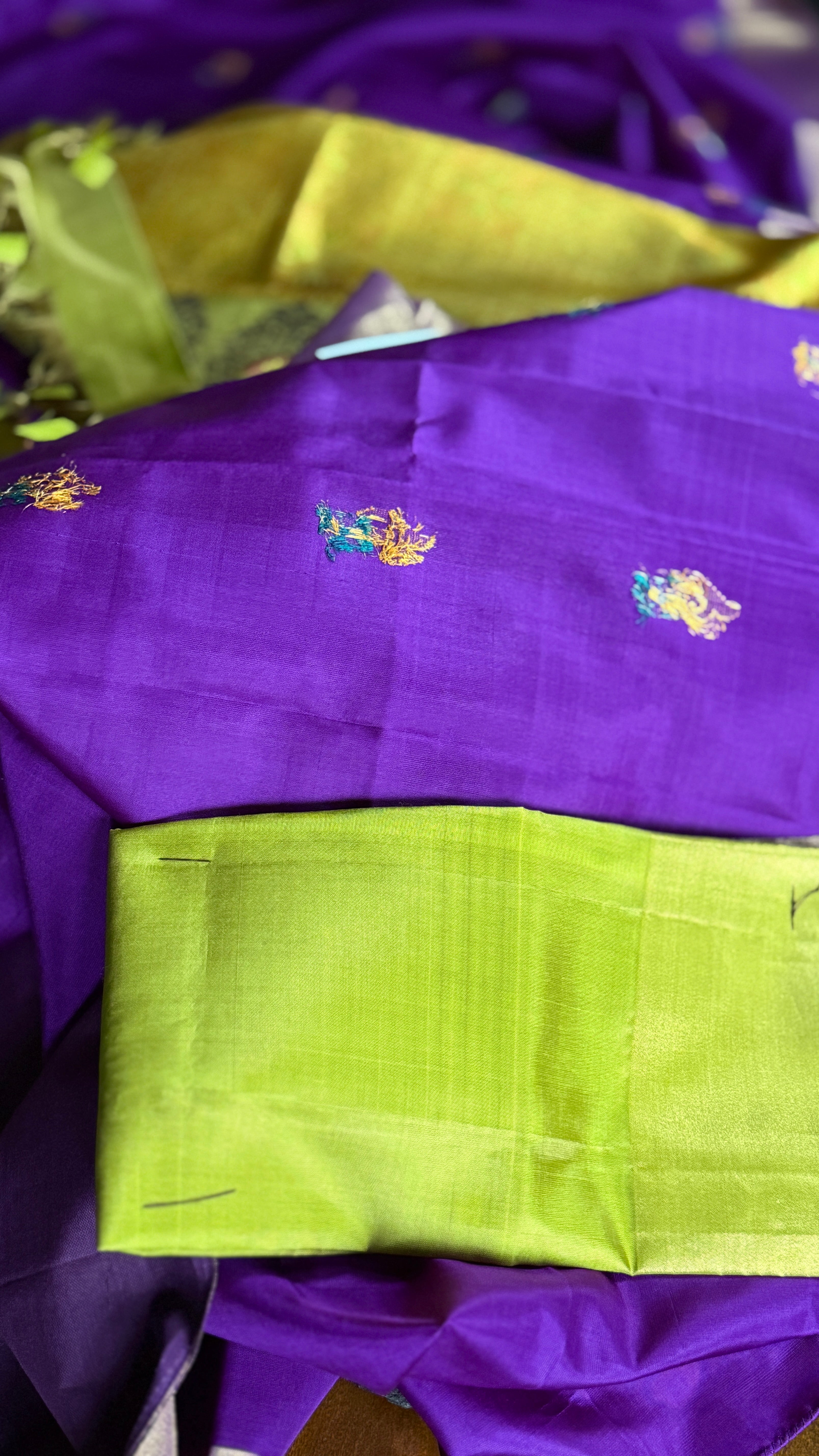 Pure Silk Kanjivaram - Purple Lime Green Yellow