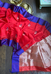 Pure Chanderi Pattu Silk Mashru - Red Meenakari