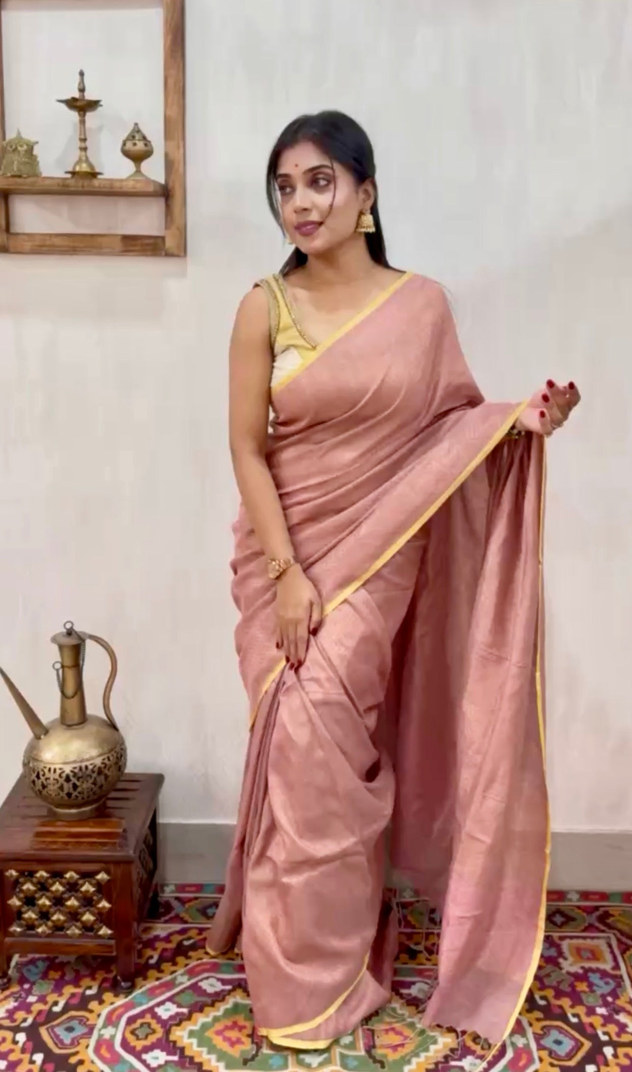 Pure Khadi Matka Cotton Brocade - Dusty Pink Color Handwoven